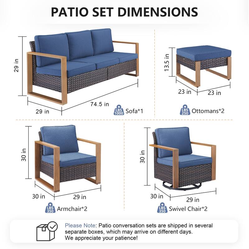 Pocassy Outdoor Sofa, Swivel Chair, Patio Chair Ottoman Set