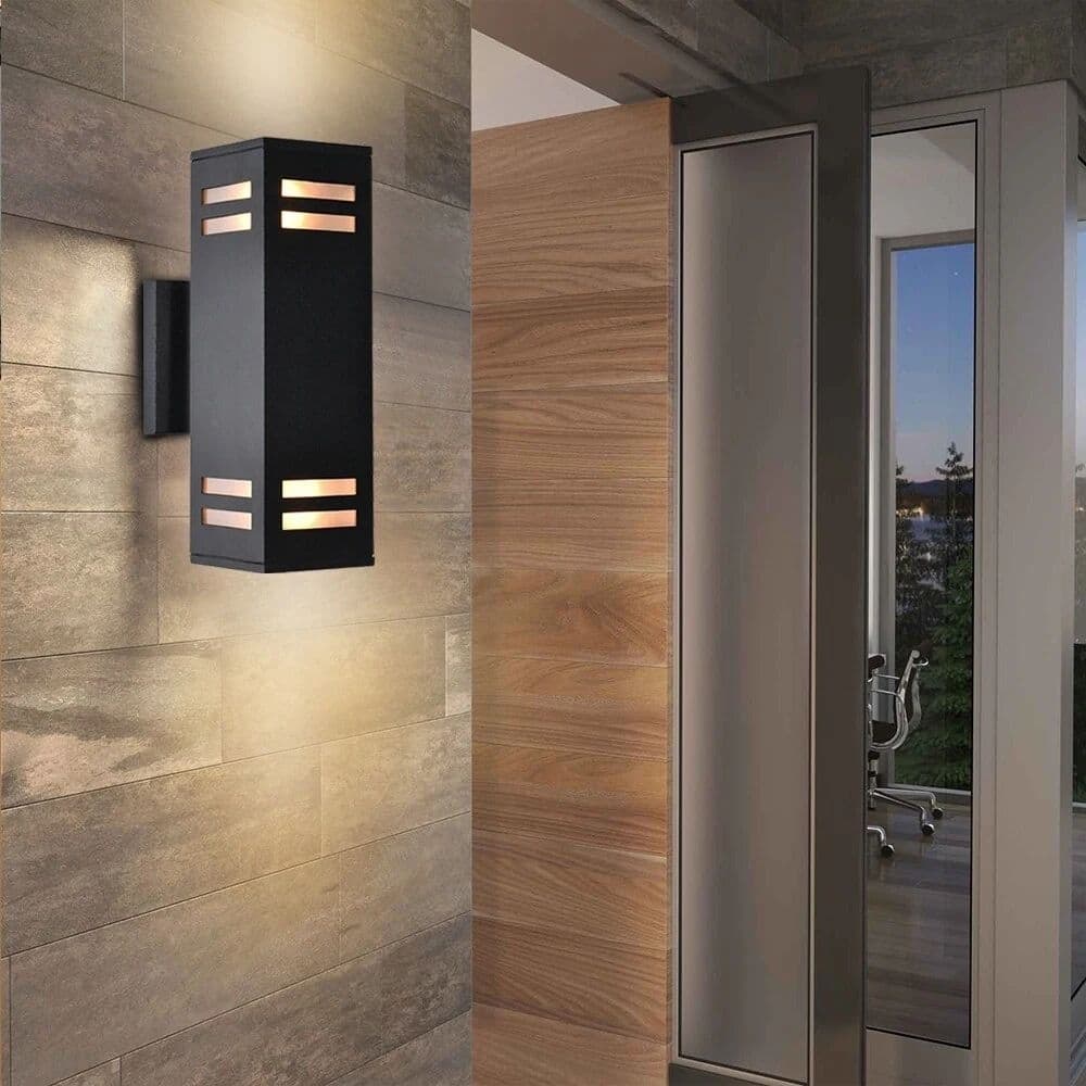 11" Mid-Century Modern Black Square Wall Sconces Waterproof IP54 Lantern Outdoor Lights