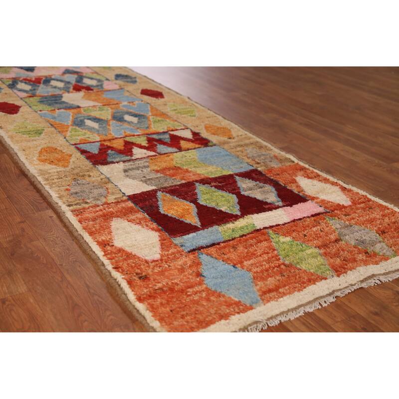 Tribal Moroccan Oriental Runner Rug Handmade Multi-Color Wool Carpet - 3'0" x 9'9" - 3'0" x 9'9" - Multi-Color