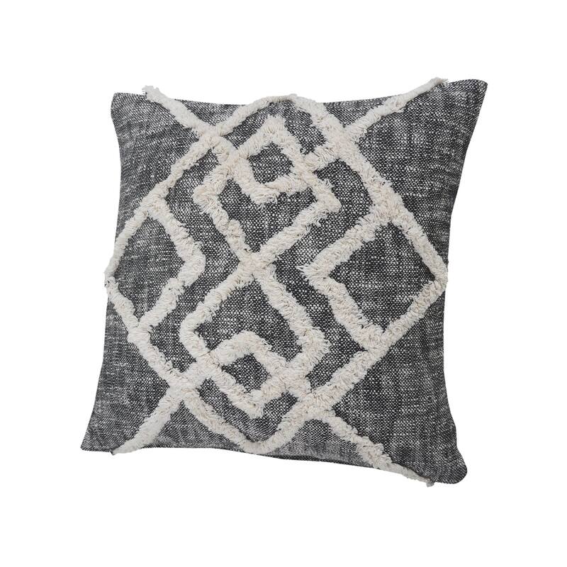 20" Black and Cream Diamond Pattern Tufted Square Throw Pillow