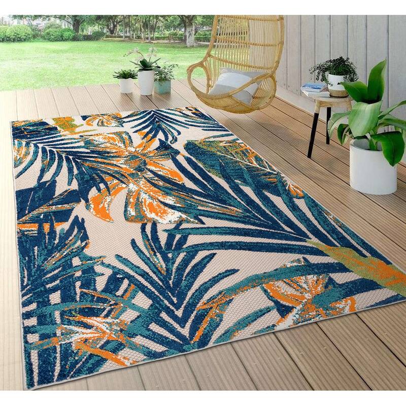 World Rug Gallery Floral Leaves Indoor/Outdoor Area Rug - 7' 10" x 10' - Multi