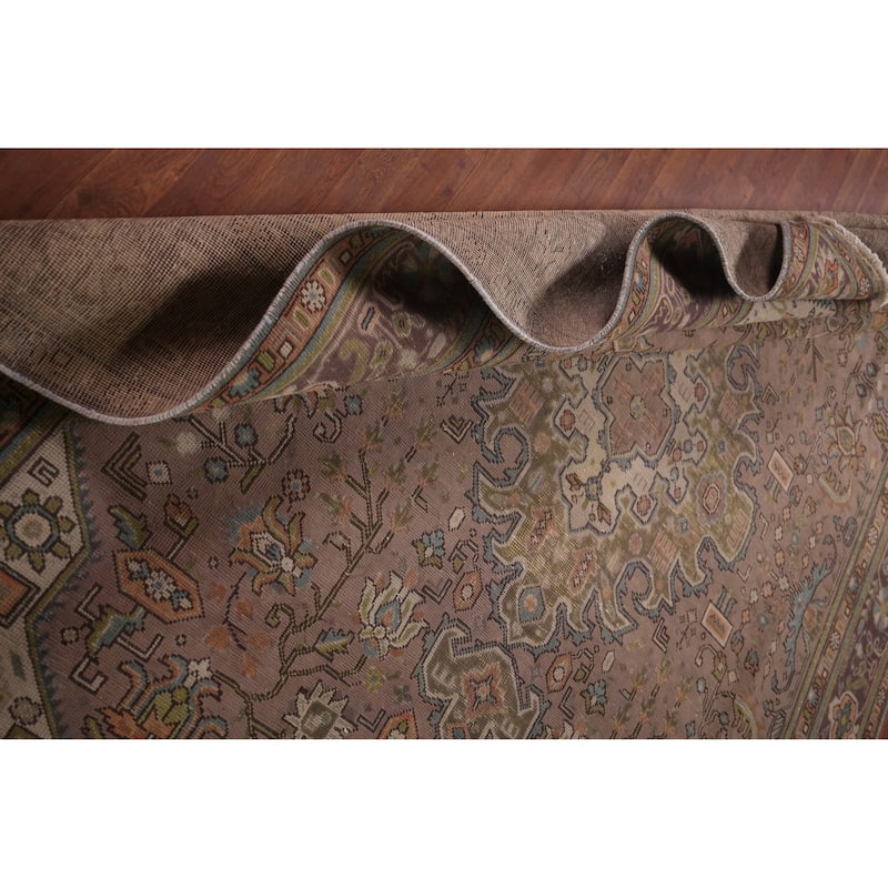 Traditional Tabriz Persian Vintage Rug Hand-Knotted Brown Wool Carpet - 7'6"x 11'1"