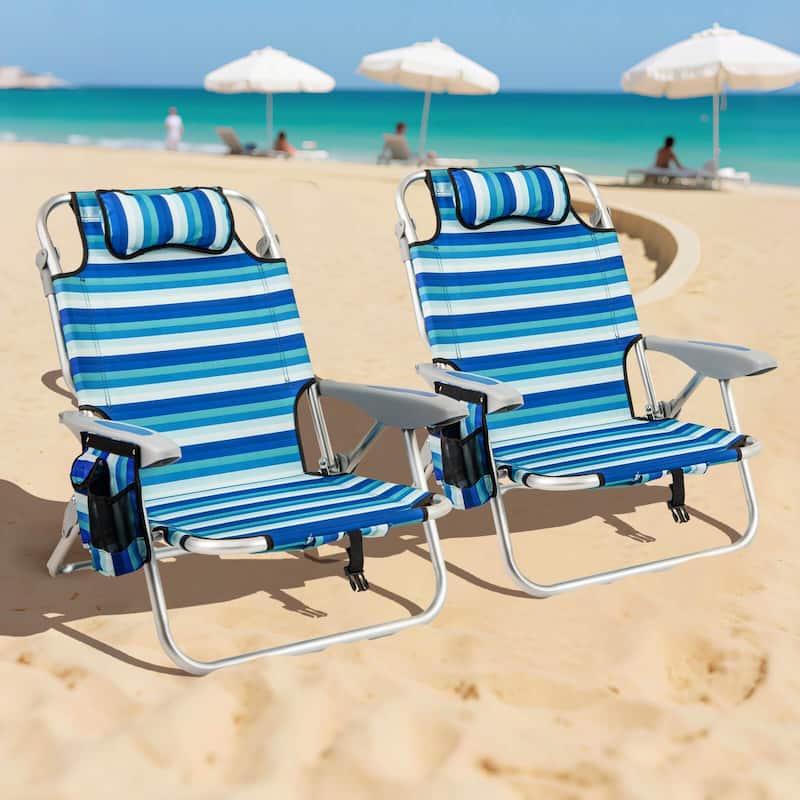Costway 1/2 PCS Folding Beach Chair for Adults Lightweight Aluminum