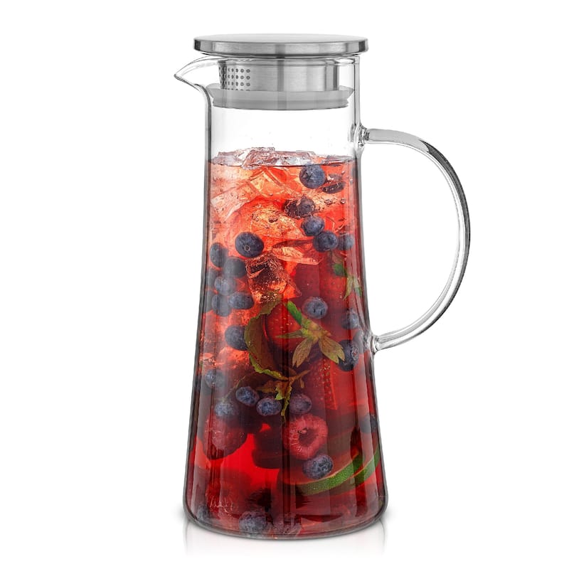 JoyJolt Breeze Glass Drink Water Pitcher with Stainless Steel Lid - 50 oz - Clear