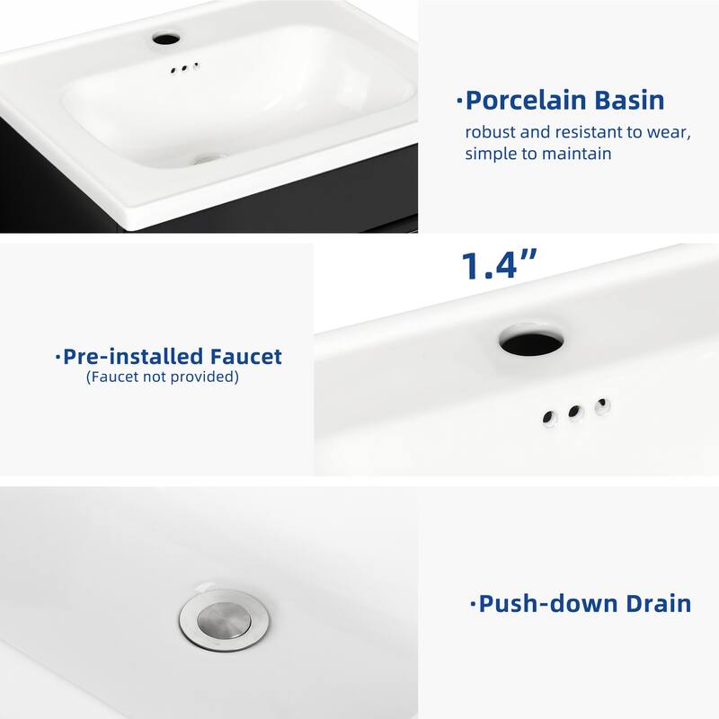 Moasis 16''/24''/36" Freestanding Single Bathroom Vanity with Ceramic Basin