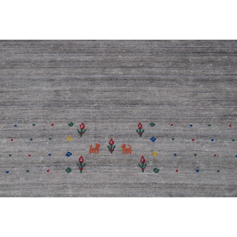 Hand Knotted Oriental 100% Wool Carpet Tribal Animal Pictorial Greys & Charcoal Gabbeh Area Rug - 11' 6'' X 8' 9''