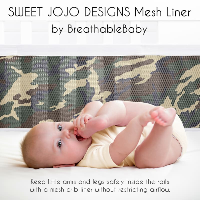Sweet Jojo Designs + BreathableBaby Breathable Mesh Crib Liner Woodland Camo Boy - Rustic Forest Army Camouflage