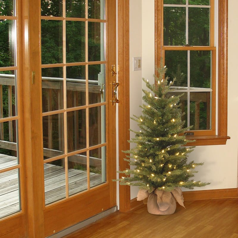 National Tree Company 3 ft. Feel Real Nordic Spruce Pre-Lit Tree in Burlap - 3 Foot