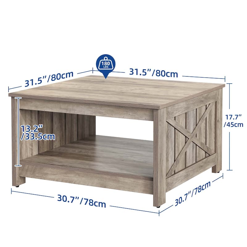 Moasis Farmhouse Coffee Table with Storage for Living Room Square Center Table