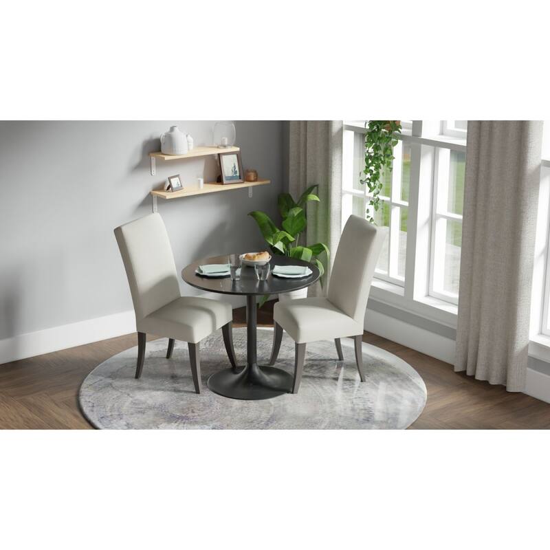 Circular Marble Top Pedestal Dining Table - 36" - Black