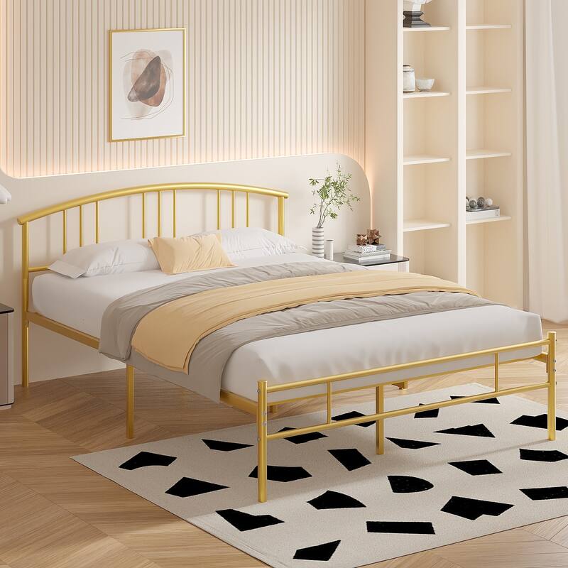 14 Inch Bed Frames Metal Platform Bed with Spindle Headboard Footboard/Mattress Foundation/No Box Spring Needed - Gold - Full