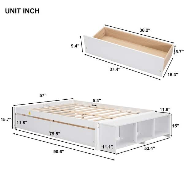 dimension image slide 0 of 2, Full Size Platform Bed with Bed-end Storage Case & 2 Storage Drawers, Wooden Storage Bed Frame for Children Teens Adults Bedroom