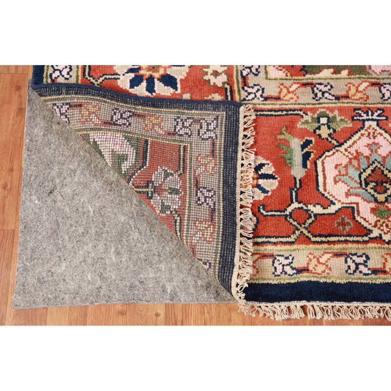 Hand Knotted Oriental 100% Wool Carpet Traditional Medallion Navy Blue & Blues Heriz (serapi) Area Rug - 13' 10'' X 9' 11''