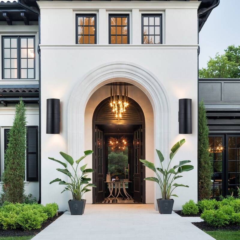 2-Light Aluminum Matte Black Cylinder Outdoor Wall Sconce Wall Light
