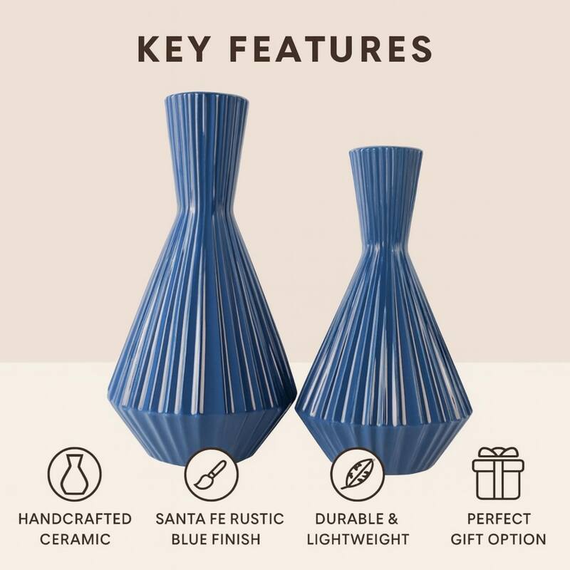 Aria Home Set of 2 Santa Fe Ceramic Water Jug Vases Marine Blue