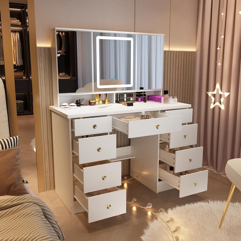 Vanity Desk with Mirror and Lights, Large Makeup Vanity Dressing Table
