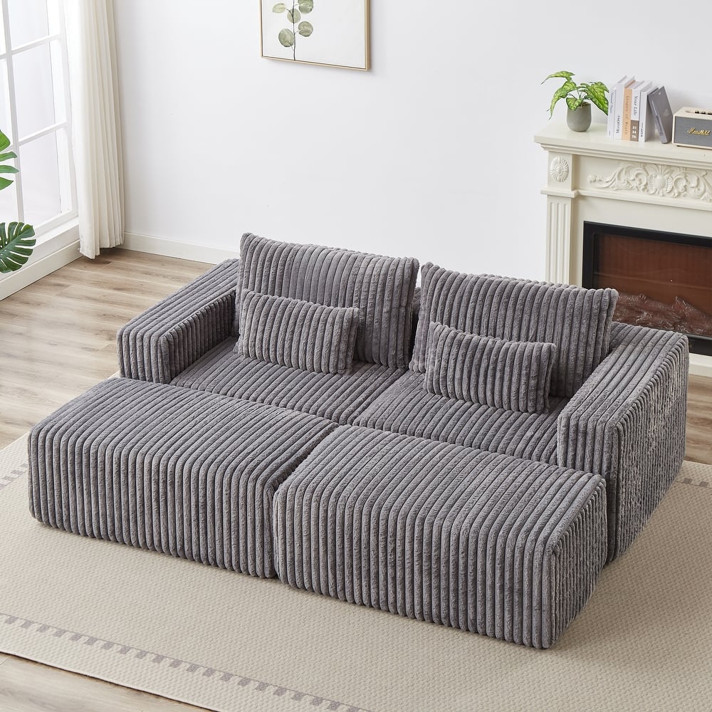 Roomfitters 87" Modern Corduroy Lounge Chaise, Cloud Plush Loveseat Sofa, No Assembly Reclining Sleeper Sofa