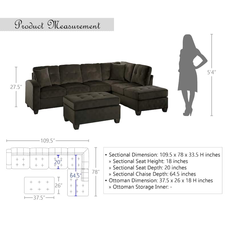 Bossa Reversible Sofa Chaise with Ottoman