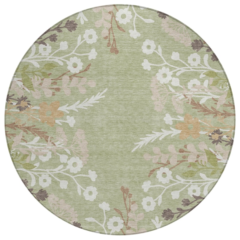 Machine Washable Indoor/ Outdoor Floral Border Chantille Rug