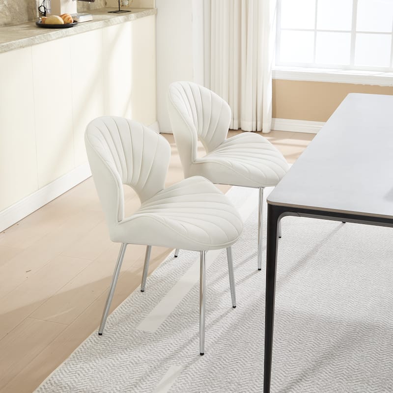 Modern Design Chair Back Hollow, 21.6-inch Enlarged Seat Surface With Silver Legs, Set of 2, Velvet Fabric