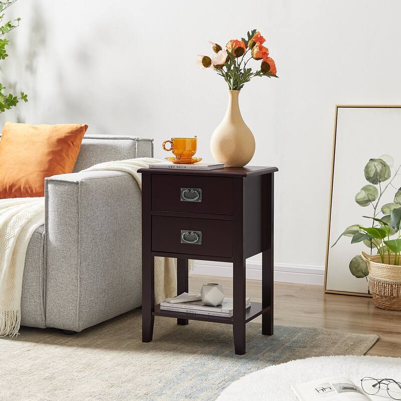 Javlergo Wood Nightstand with 2-Drawer and Storage Shelf, Set of 2