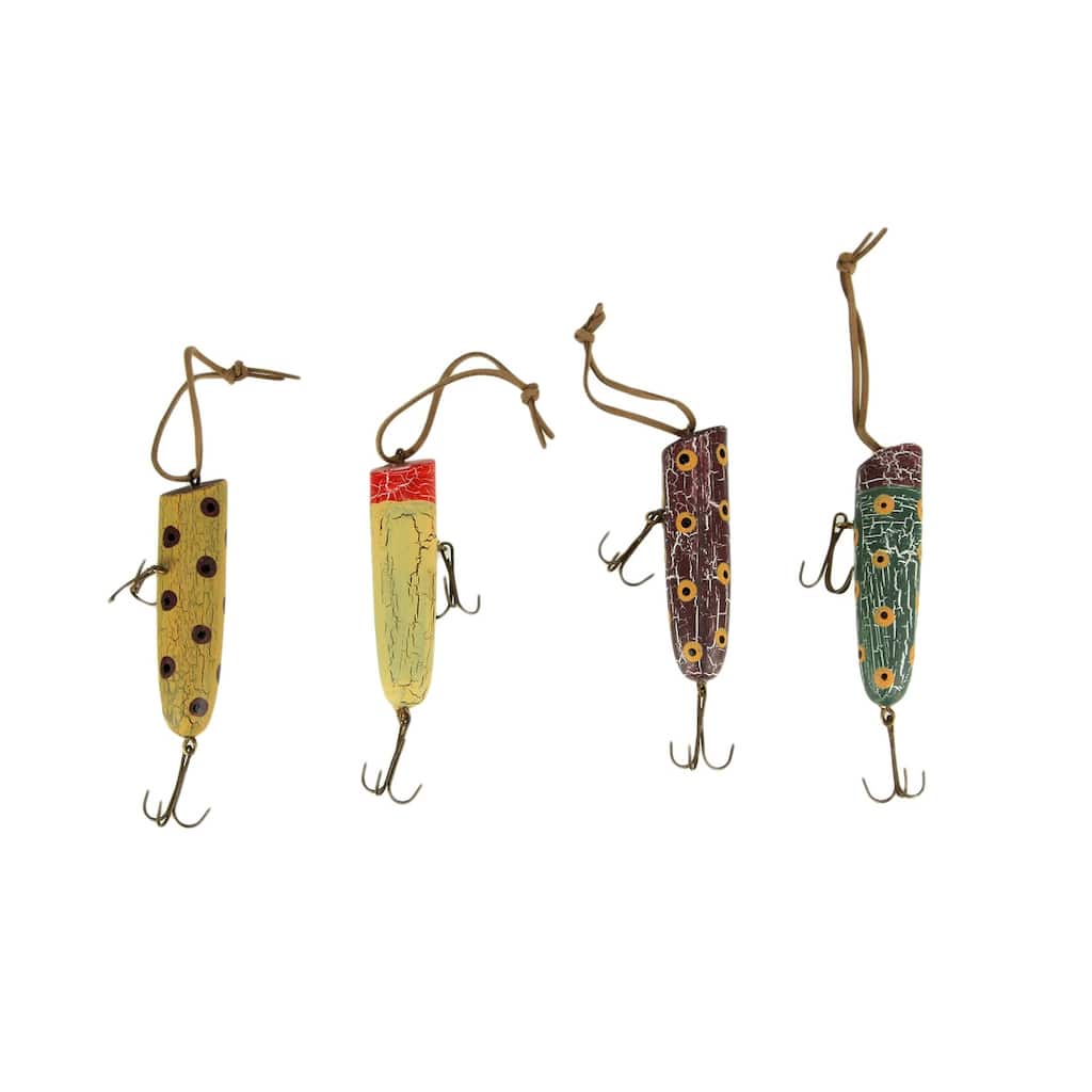 Colorful Wooden Vintage Fishing Lure Hanging Ornaments Set Of 4 - 4.75 X 1.75 X 1.75 inches
