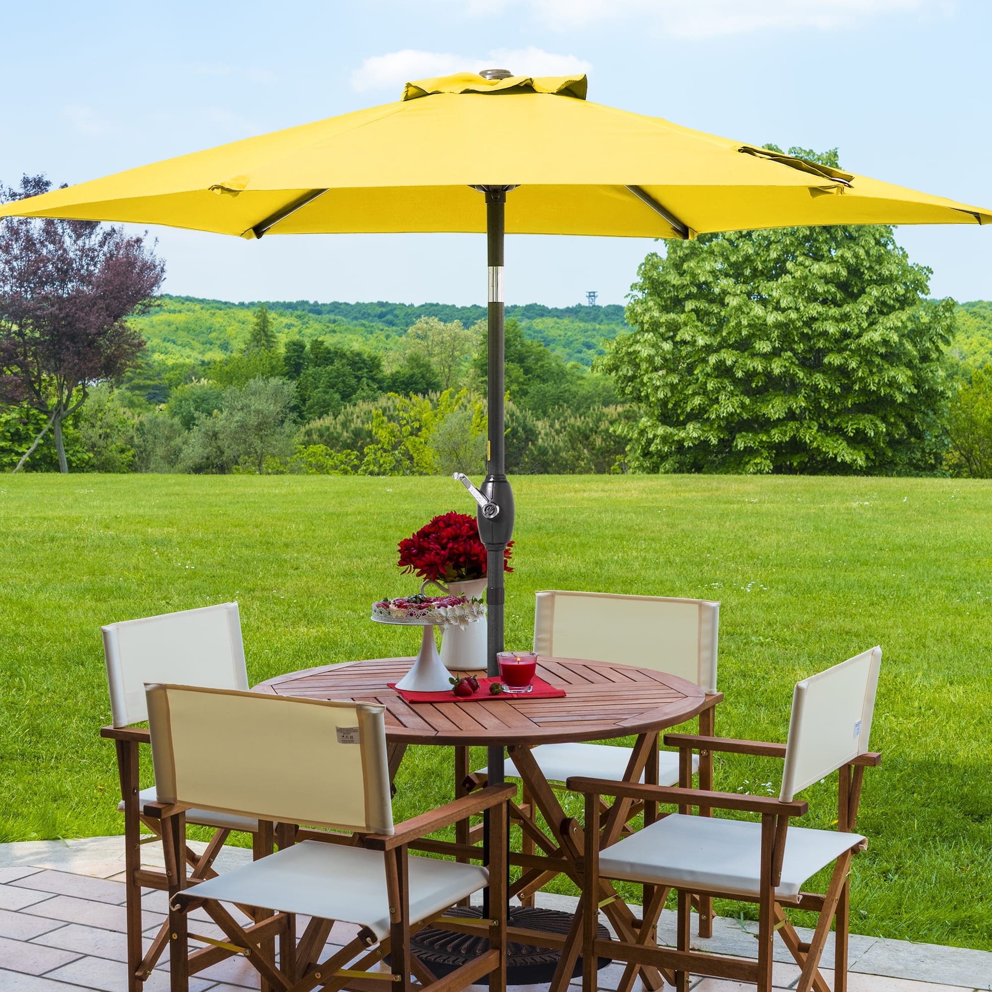 7.5 ft yellow patio umbrella FiberBuilt Umbrellas Garden Umbrella, Foot Canopy and White Pole : Umbrellas : Patio, Lawn & Garden Youll have it made in the shade with our yellow outdoor crank and tilt steel 7.5 Have a question about Best