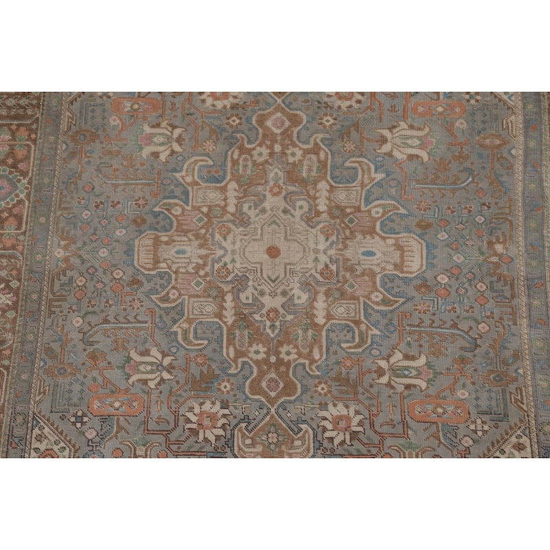Gray Geometric Tabriz Persian Vintage Rug Hand-Knotted Wool Carpet - 6'5" x 9'5"