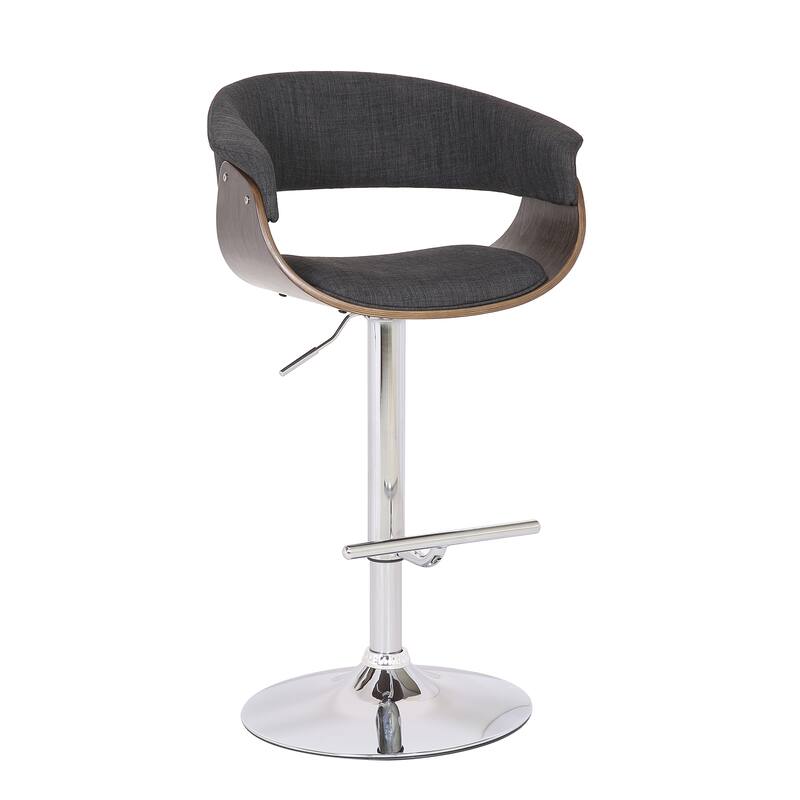 Mid-century Modern Height-adjustable Swiveling Bar Stool - Grey - Espresso Finish