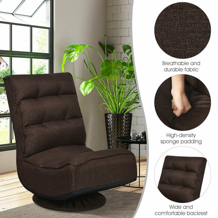 360-Degree Swivel Floor Chair with Foldable Design and Adjustable Backrest