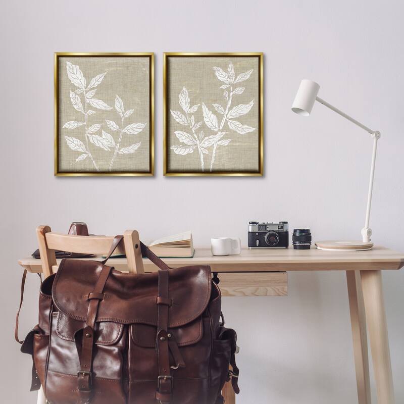 Stupell Botanicals on Textile Pattern Framed Floater Canvas Wall Art Design By Melissa Wang (Set of 2)