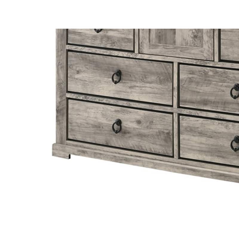 Elaya Wide Dresser, 8 Drawers, 1 Cabinet, Black Metal, Weathered Gray