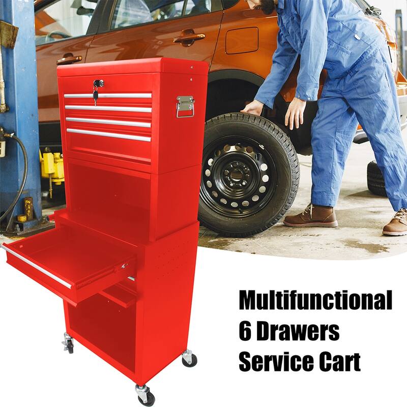 Rolling Tool Chest With 4 Wheels 6 Drawers Bottom Cabinet Large Capacity Tool Storage Cabinet
