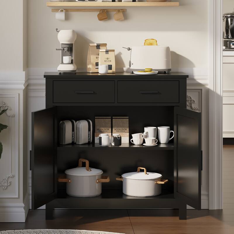 Kitchen Storage Cabinet with Drawers, Coffee Bar Cabinet with Barn Door, Buffet Sideboard with Adjustable Shelf