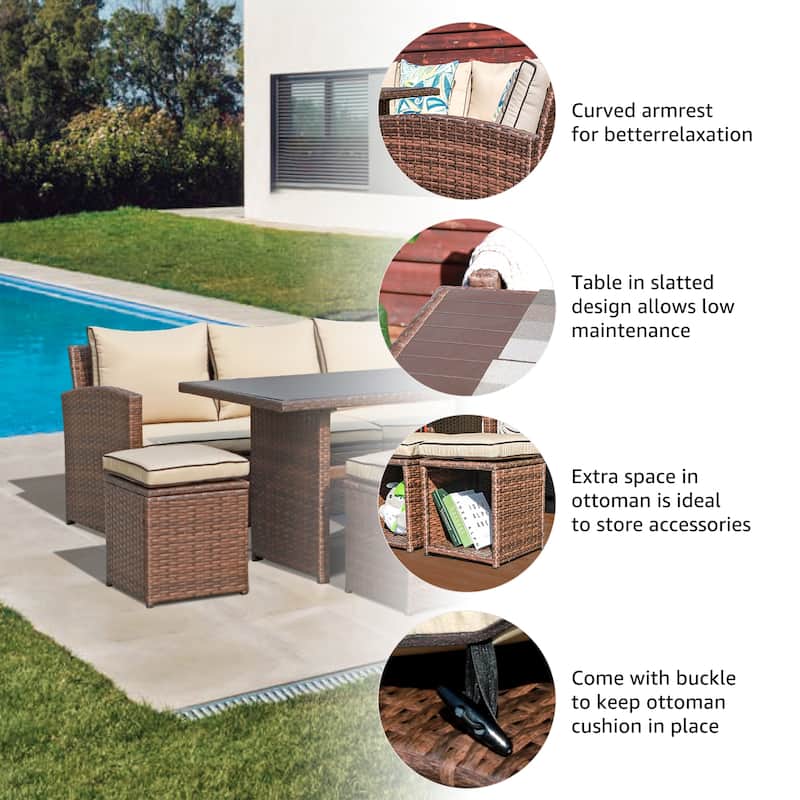 Outdoor 7-piece Wicker Dining Set Patio Sofa Furniture