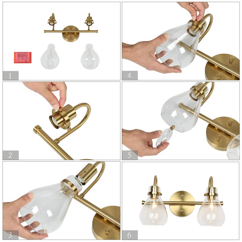 Nalia Modern Brass Gold Bathroom Vanity Light Linear Glass Wall Sconces ...