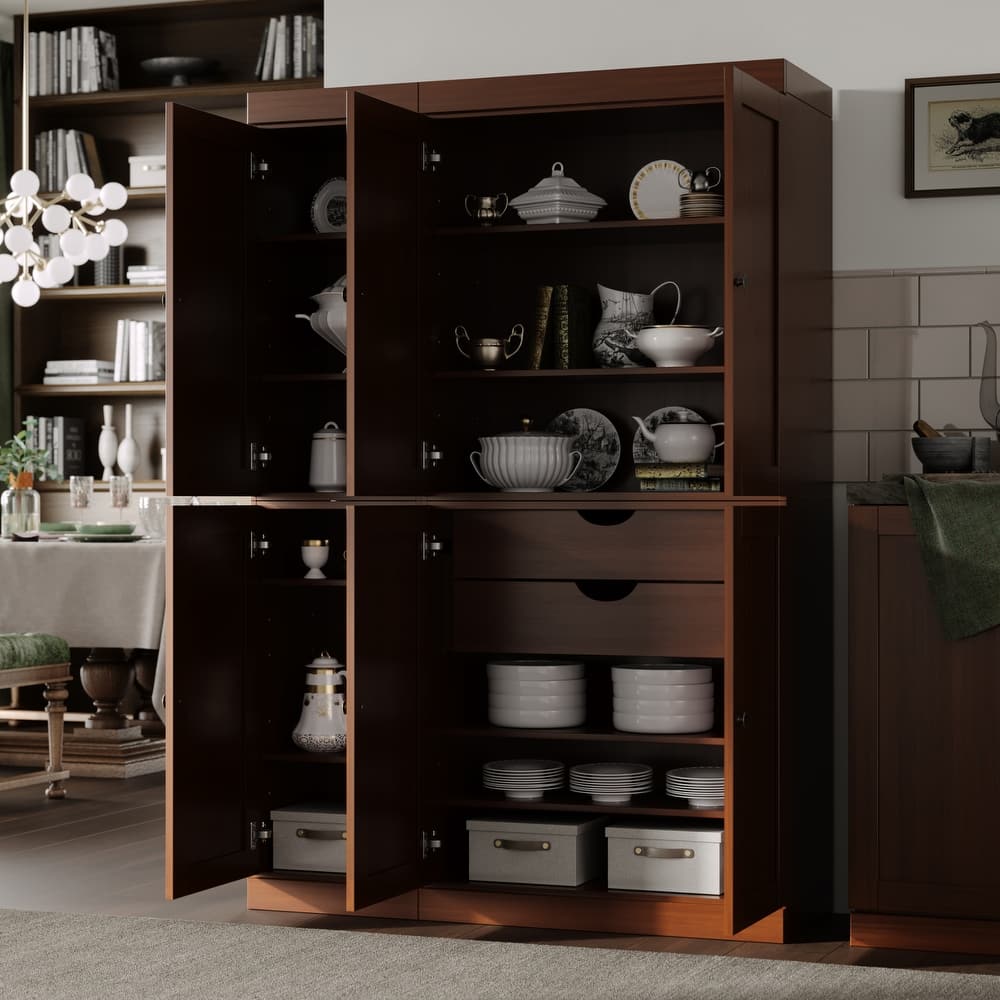 Palace Imports 100% Solid Wood Pantry Cabinet with Shaker Doors, 2 Drawers, Adjustable Shelves, 48.5" Wide, 71.5" Tall