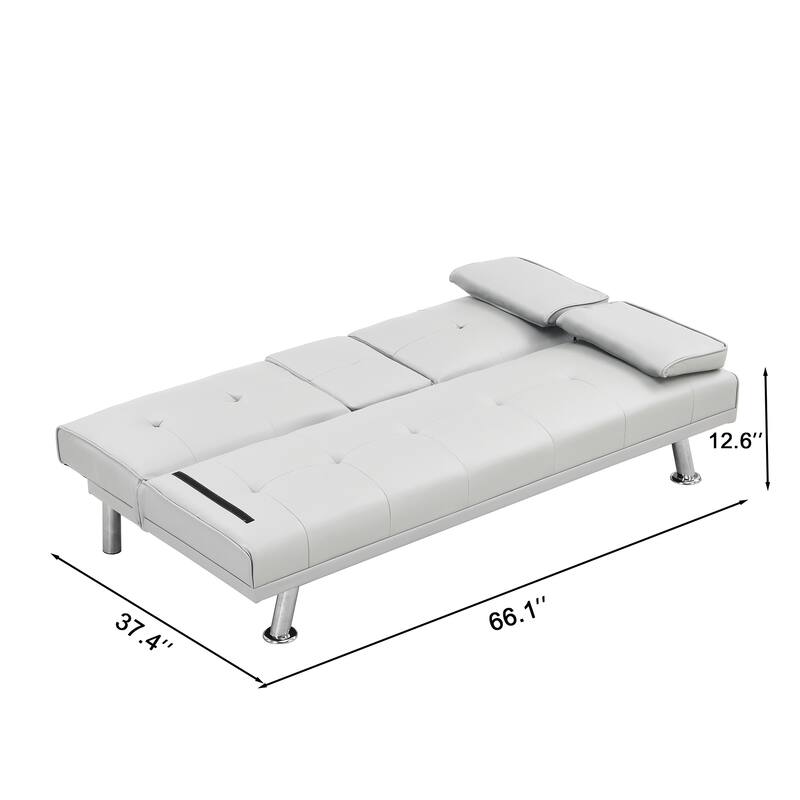 White PVC Loveseat Sofa Bed with Wood Frame