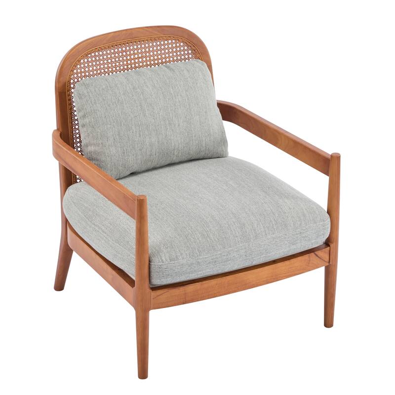 [Set Of 2] 26.6" Accent Chair With Walnut Finish Solid Wood Frame And Rattan Backrest,Comfy Armchairs