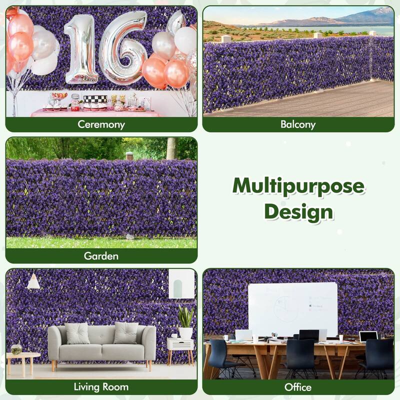 Gymax 2PCS Expandable Fence Privacy Screen Decorative Faux Purple
