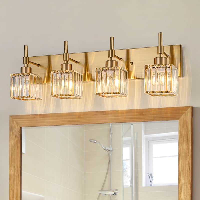 Ora Modern Dimmable Crystal Bathroom Light Fixtures Over Mirror Glam Vanity Lights - 4-Light - Gold