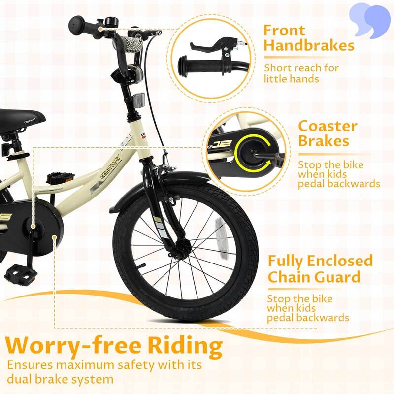 Costway 14" Kids Bike with Removable Training Wheels Adjustable Seat & - See Details