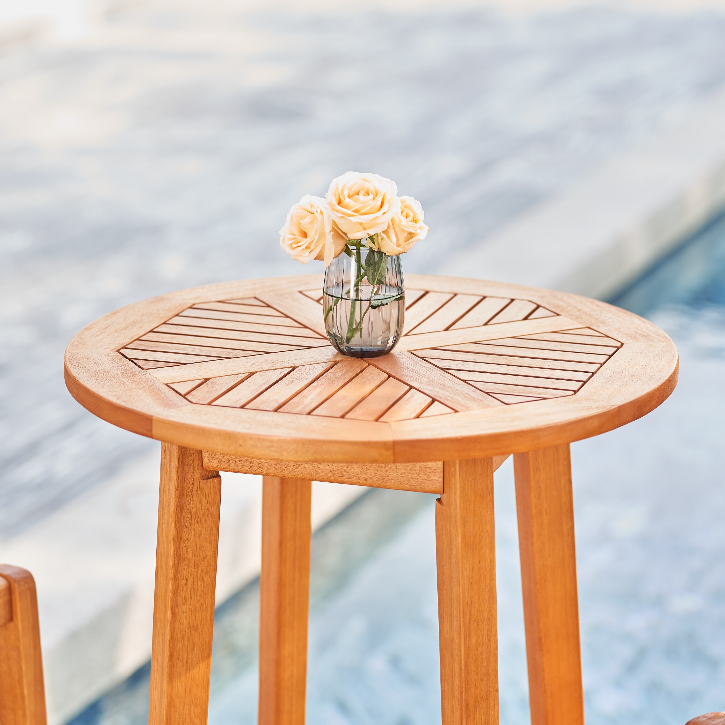 Nautical 3 piece Eucalyptus Wooden Outdoor Bar Set Patio Bistro