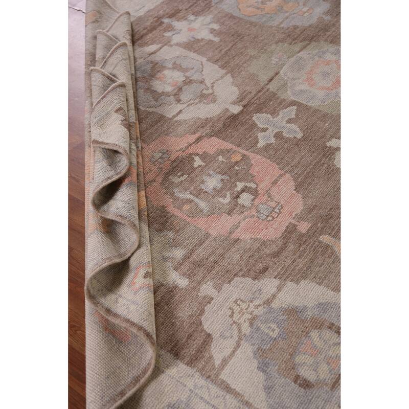 Hand Knotted Oriental 100% Wool Carpet Transitional Geometric Brown Oushak Area Rug - 12' 2'' X 8' 11''