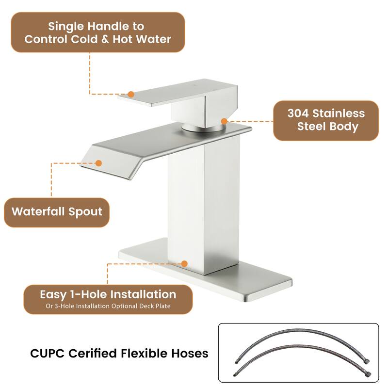 Single Handle Single Hole Bathroom Vanity Sink Waterfall Spout Bathroom Faucet