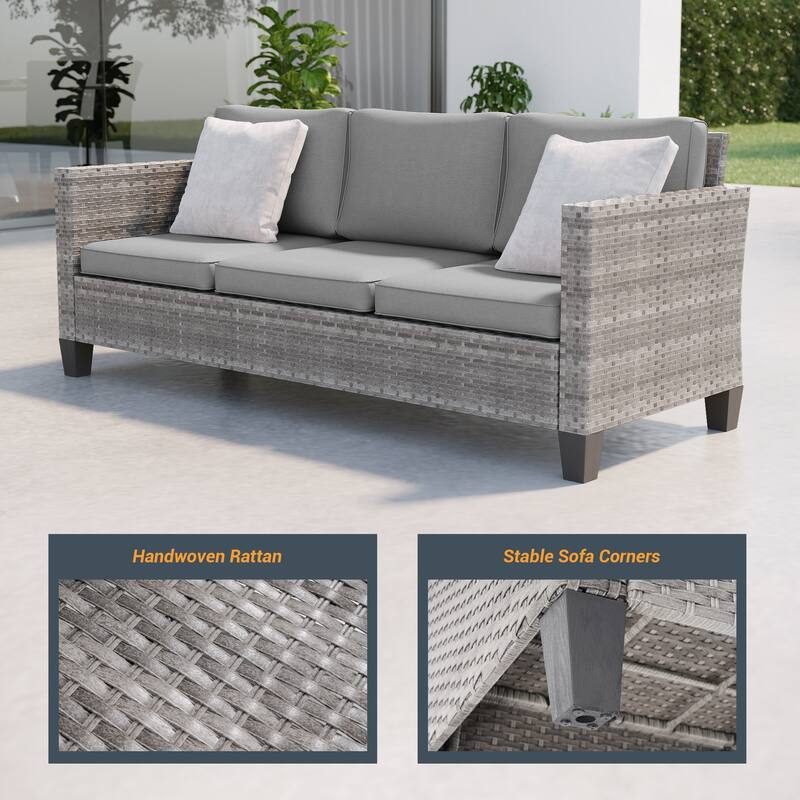 LIVOOSUN Patio 6Pcs Furniture Conversation Gray Rattan Swivel Rocking Sofa Set