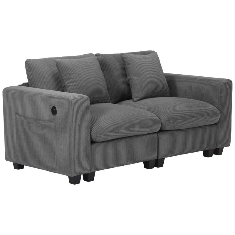 Hamilton Corduroy Upholstered Modular Loveseat with USB Port - Gray