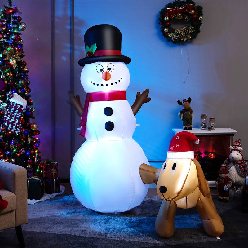 6 FT Inflatable Snowman &Dog Set Christmas Decoration w/ LED Lights