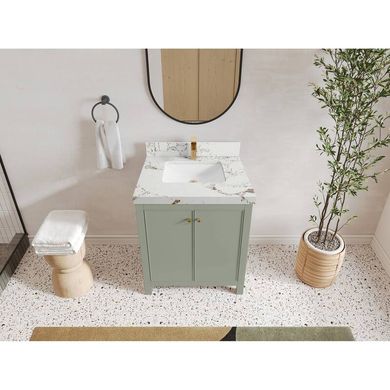 Willow Collections 30 in. W x 22 in. D Chicago Single Sink Bathroom Vanity with Countertop - 2"Viola Gold - Evergreen