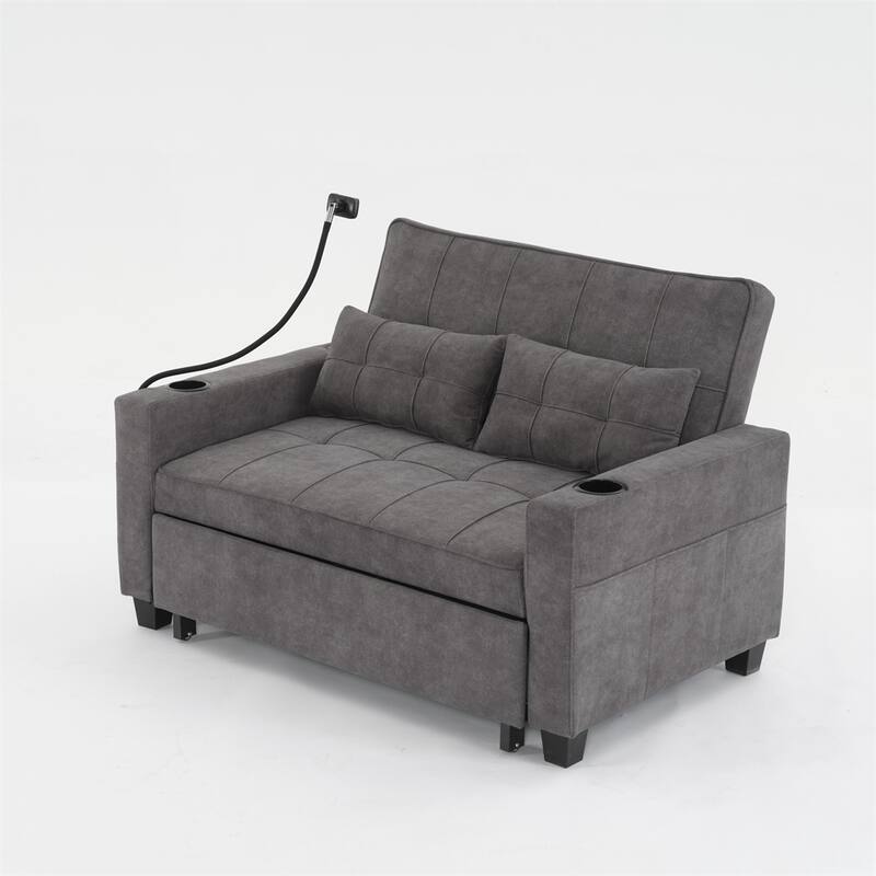 3-in-1 Pull Out Convertible Sleeper Chair w/ USB Ports,Wear Resistant